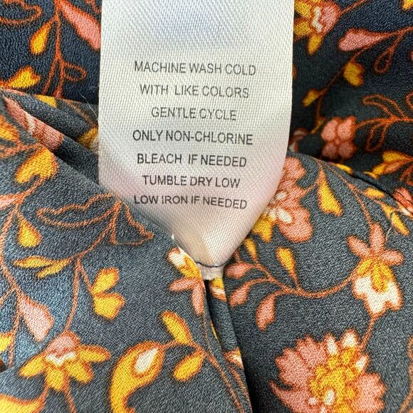 DR2 Wms Med Navy Blue Floral LS Button Up Blouse Dk. Cottagecore Career - Picture 7 of 9